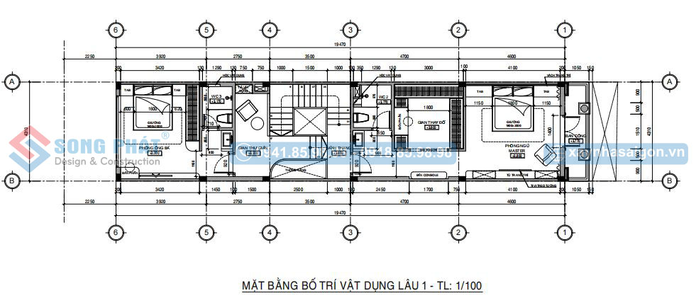 Mặt bằng bố trí vật dụng lầu 1