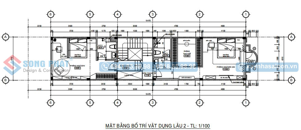 Mặt bằng bố trí vật dụng lầu 2