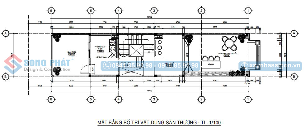 Mặt bằng bố trí vật dụng sân thượng