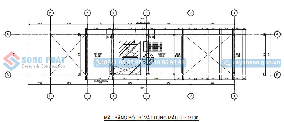 Mặt bằng bố trí vật dụng tầng mái