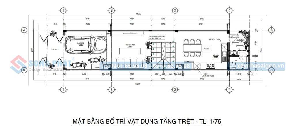 Mặt bằng bố trí vật dụng tầng trệt