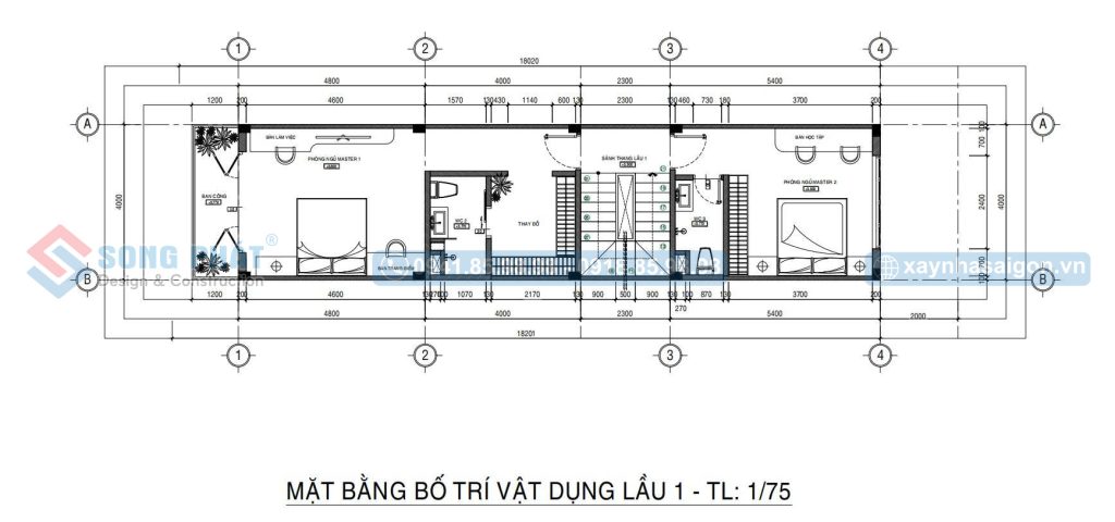 Mặt bằng bố trí vật dụng lầu 1