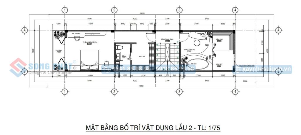 Mặt bằng bố trí vật dụng lầu 2