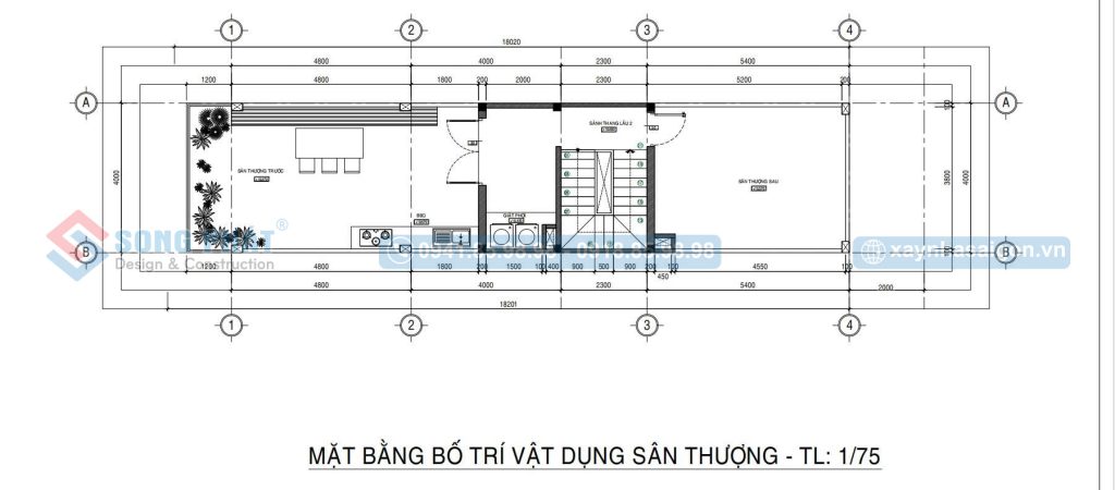 Mặt bằng bố trí vật dụng sân thượng
