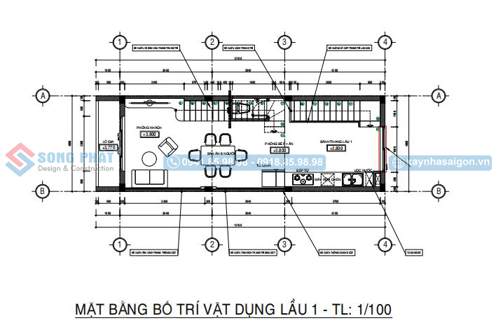 Mặt bằng bố trí vật dụng lầu 1