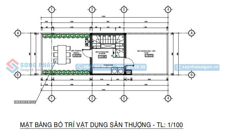 Mặt bằng bố trí vật dụng sân thượng
