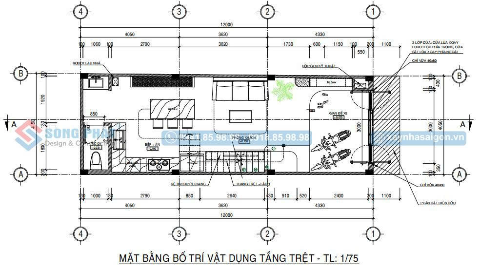 Mặt bằng bố trí vật dụng tầng trệt