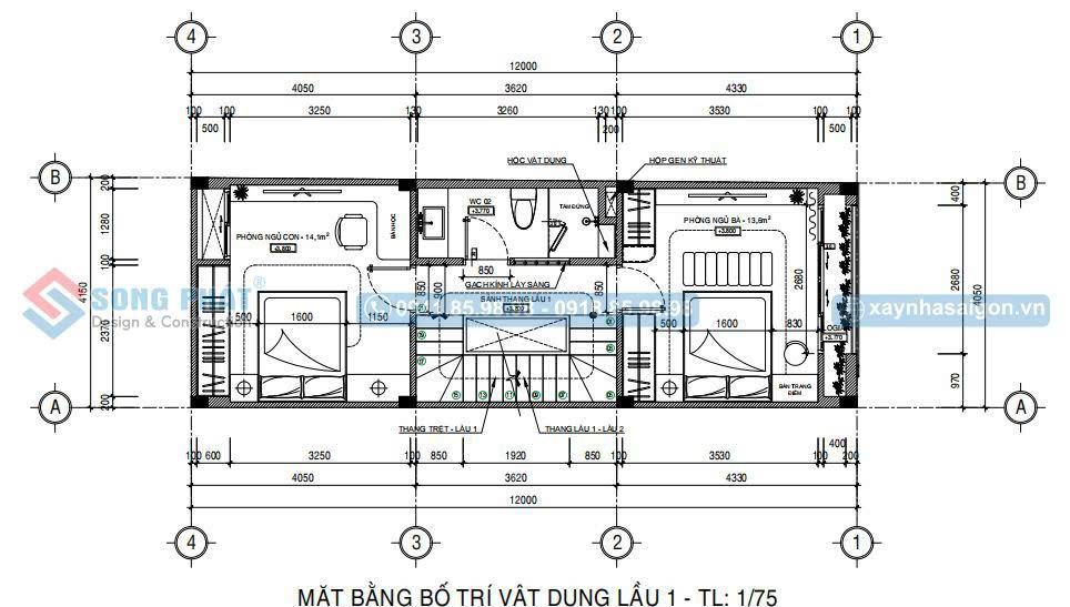 Mặt bằng bố trí vật dụng lầu 1