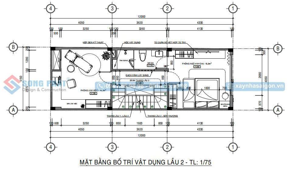 Mặt bằng bố trí vật dụng lầu 2