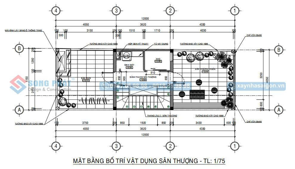 Mặt bằng bố trí vật dụng sân thượng
