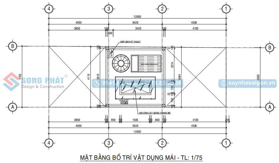 Mặt bằng bố trí vật dụng tầng mái