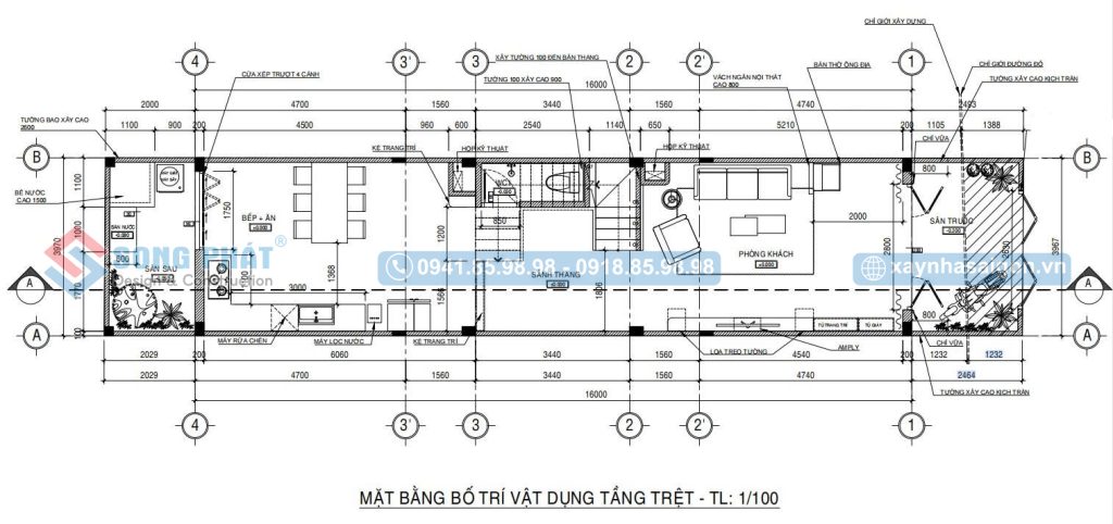 Mặt bằng bố trí vật dụng tầng trệt