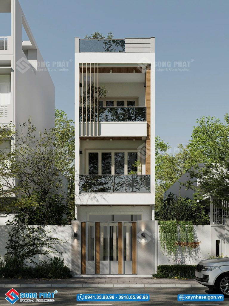 Mặt tiền tối giản với hệ lam sắt đầy tính thẩm mỹ