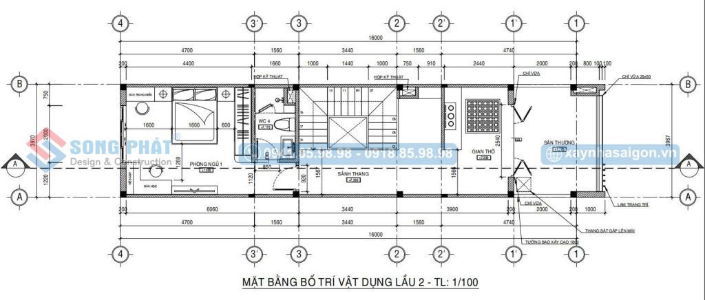 Mặt bằng bố trí vật dụng lầu 2