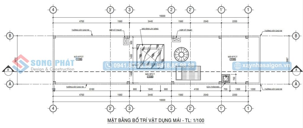 Mặt bằng bố trí vật dụng mái nhà phố 3 tầng 82m2