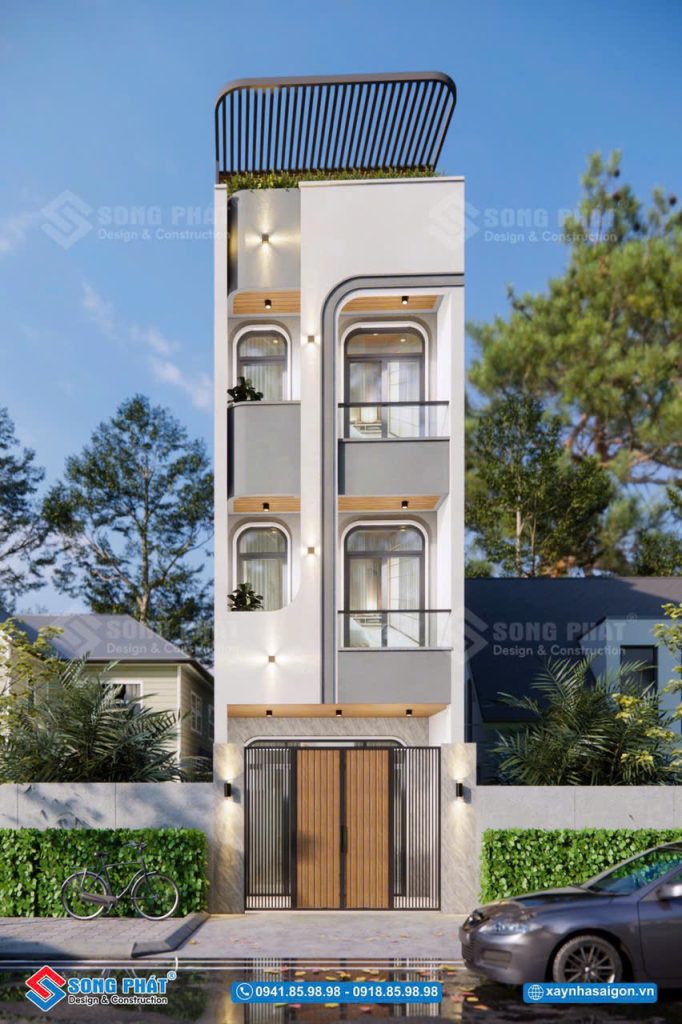 Tổng thể thiết kế mặt tiền nhà phố 4x17m 4 phòng ngủ khu vực Tân Phú
