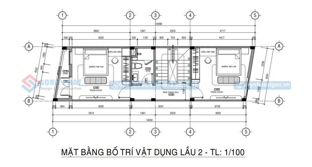 Mặt bằng bố trí vật dụng lầu 2