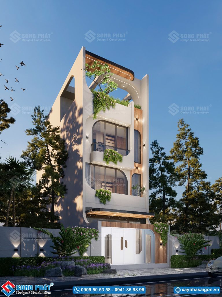 Hình khối bo cong tạo điểm nhấn khác biệt cho nhà phố 5m5x18m2