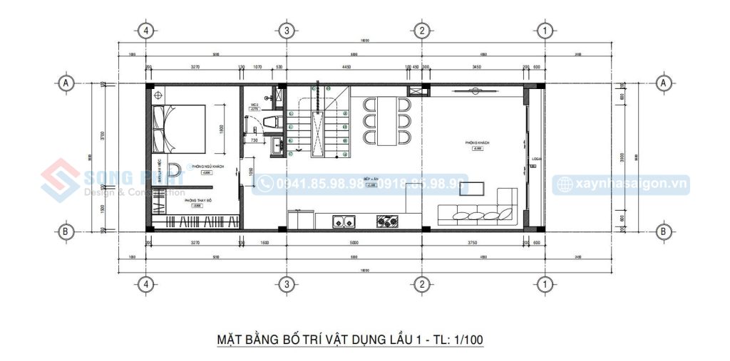 Mặt bằng bố trí vật dụng lầu 1