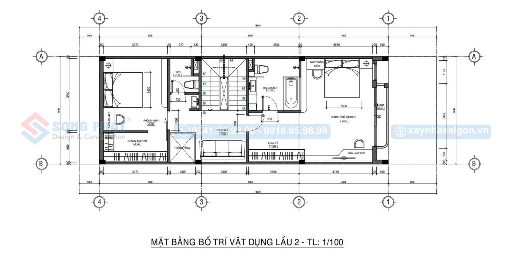 Mặt bằng bố trí vật dụng lầu 2