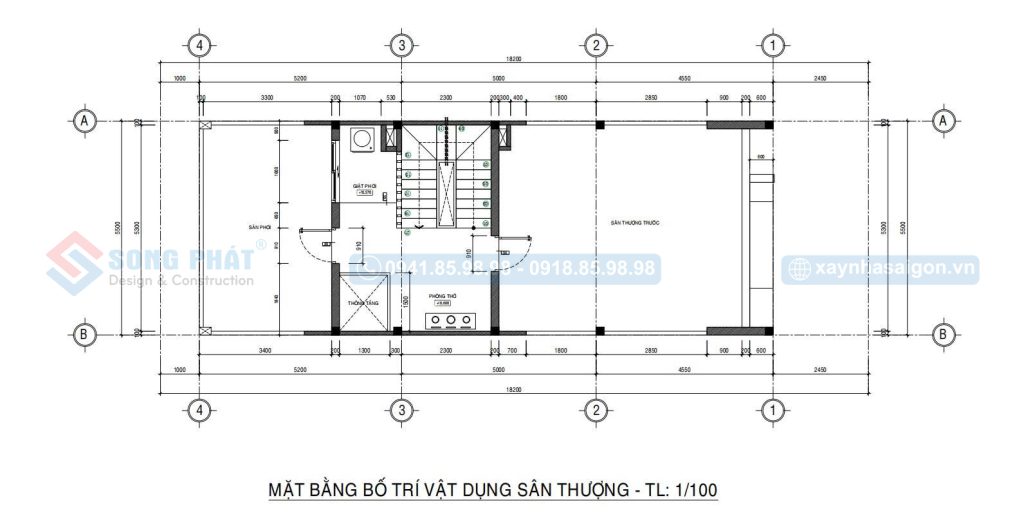 Mặt bằng bố trí vật dụng sân thượng