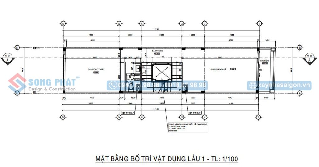 Mặt bằng bố trí vật dụng lầu 1