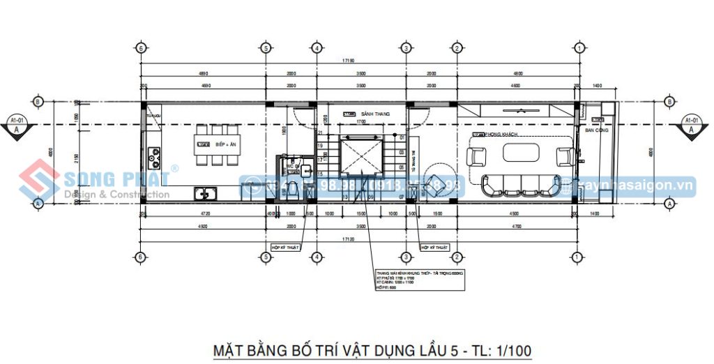 Mặt bằng bố trí vật dụng lầu 5 