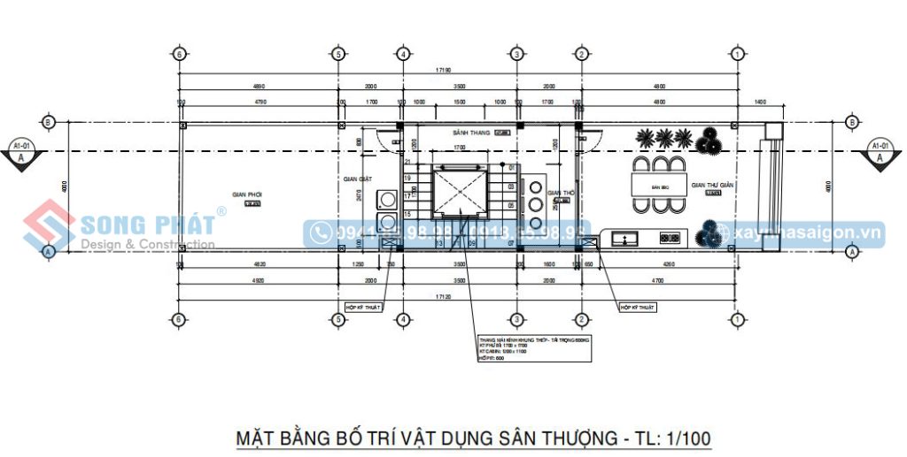 Mặt bằng bố trí vật dụng sân thượng 