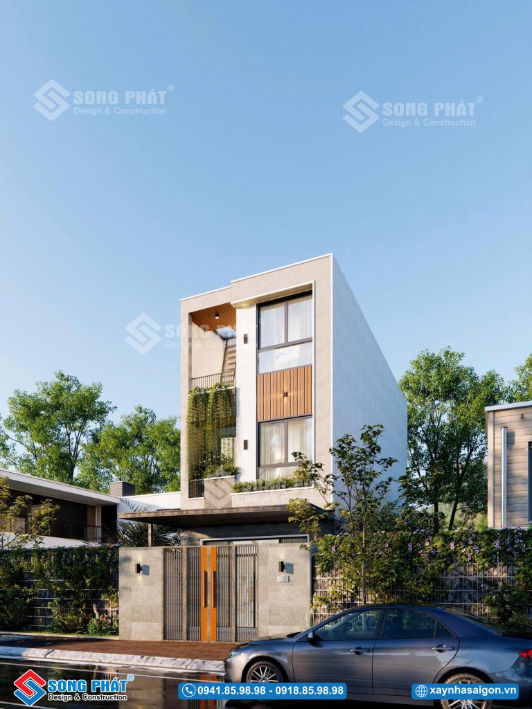 Thiết kế mặt tiền hiện đại, bố cục tinh gọn và sang trọng.