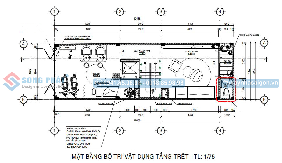 Mặt bằng bố trí vật dụng tầng trệt 