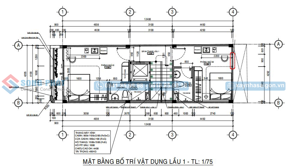 Mặt bằng bố trí vật dụng lầu 1