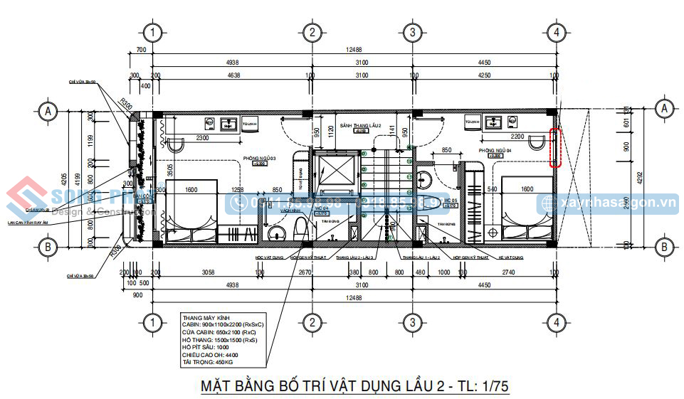 Mặt bằng bố trí vật dụng lầu 2 