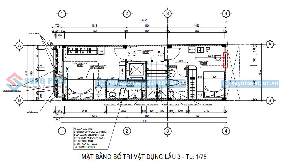 Mặt bằng bố trí vật dụng lầu 3