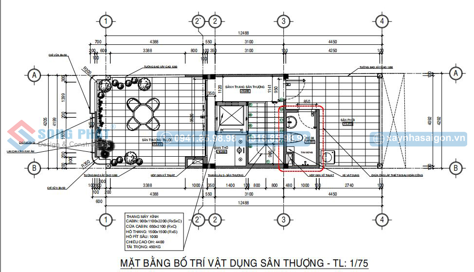 Mặt bằng bố trí vật dụng sân thượng 