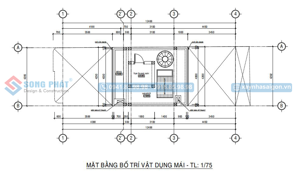 Mặt bằng bố trí vật dụng tầng mái 