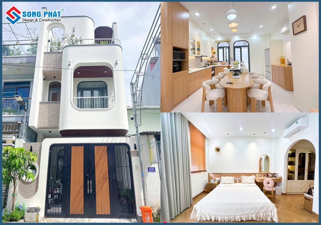 Phối cảnh tổng thể ngôi nhà, với tone gỗ ấm áp.