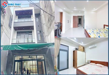 tổng hợp gồm mặt tiền ngôi nhà và các góc không gian phòng ngủ gọn gàng, bố trí nội thất đầy đủ tiện nghi.