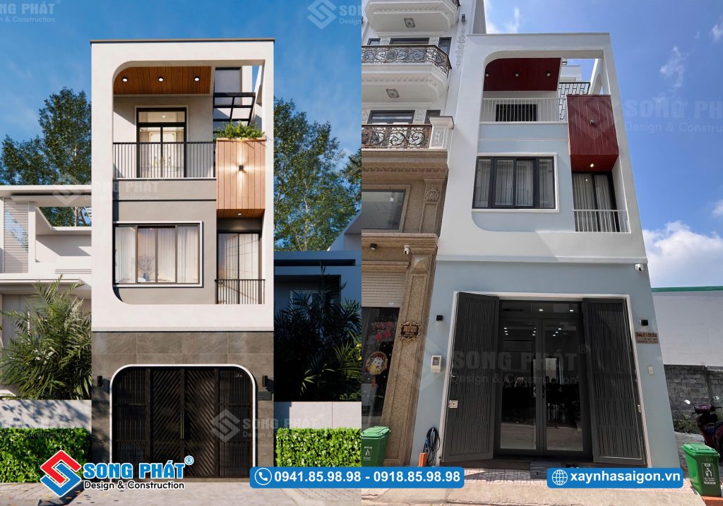 Mặt tiền nhà anh Tú hoàn thiện giống phối cảnh