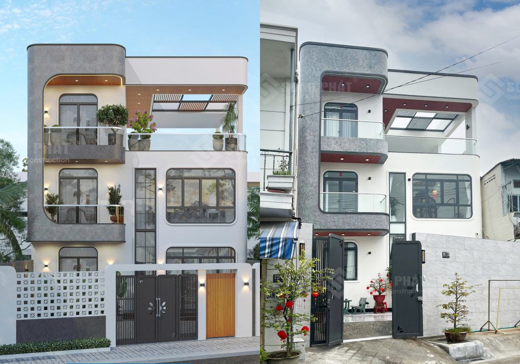 Mặt tiền nhà anh Tấn hoàn thiện giống phối cảnh