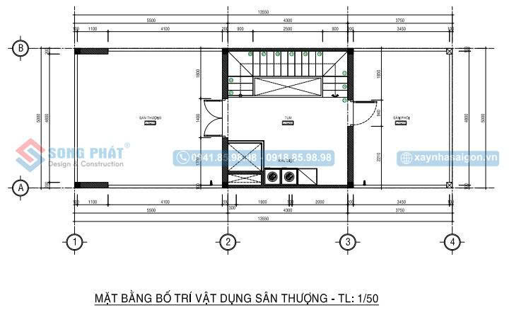 Mặt bằng bố trí vật dụng sân thượng 