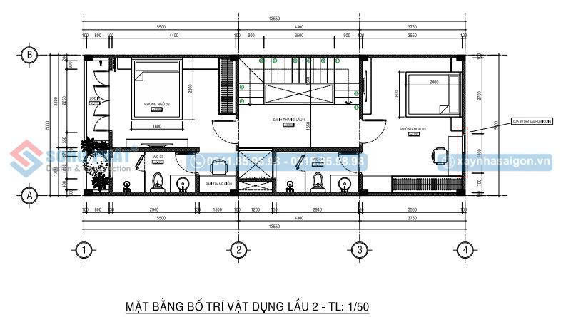 Mặt bằng bố trí vật dụng lầu 2