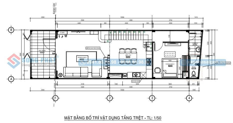 Mặt bằng bố trí vật dụng tầng trệt 