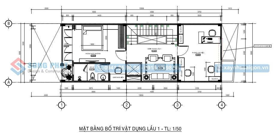 Mặt bằng bố trí vật dụng lầu 1