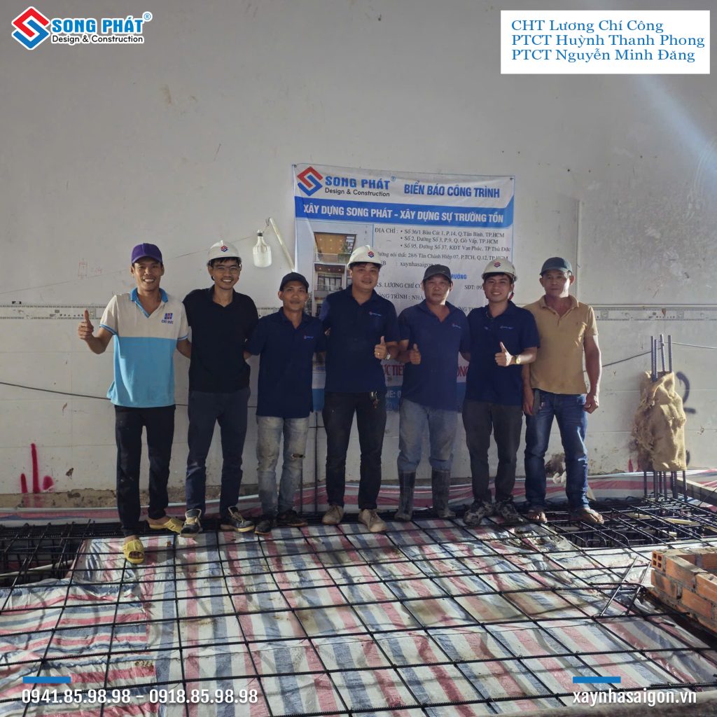 Đội ngũ Song Phát nghiệm thu thép sàn, giám sát quá trình đổ bê tông