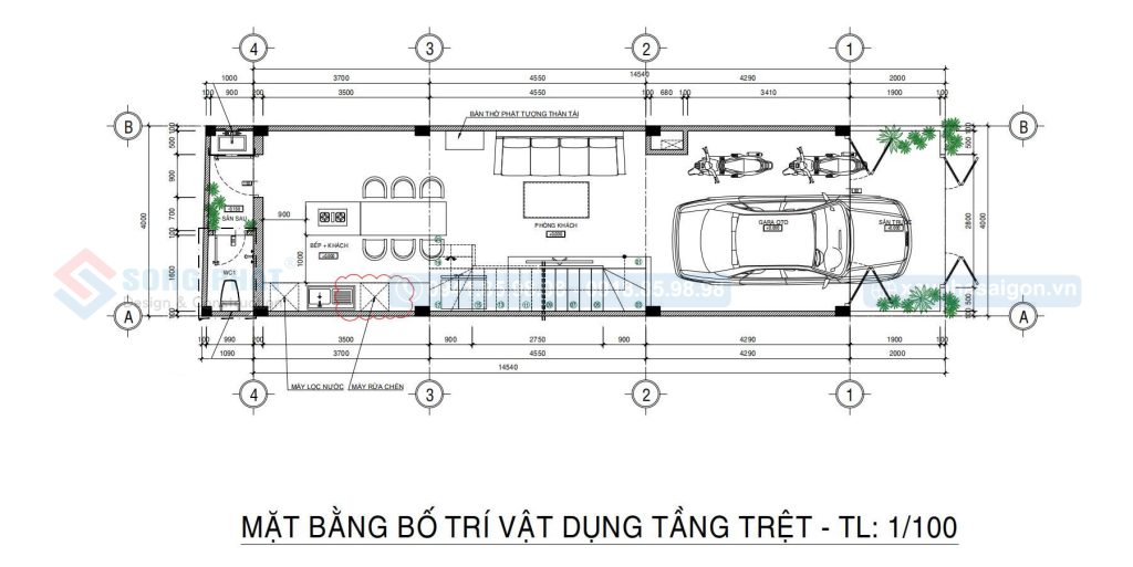 Mặt bằng bố trí vật dụng tầng trệt