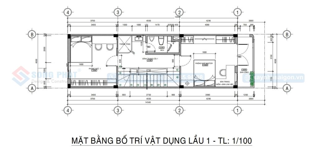 Mặt bằng bố trí vật dụng lầu 1