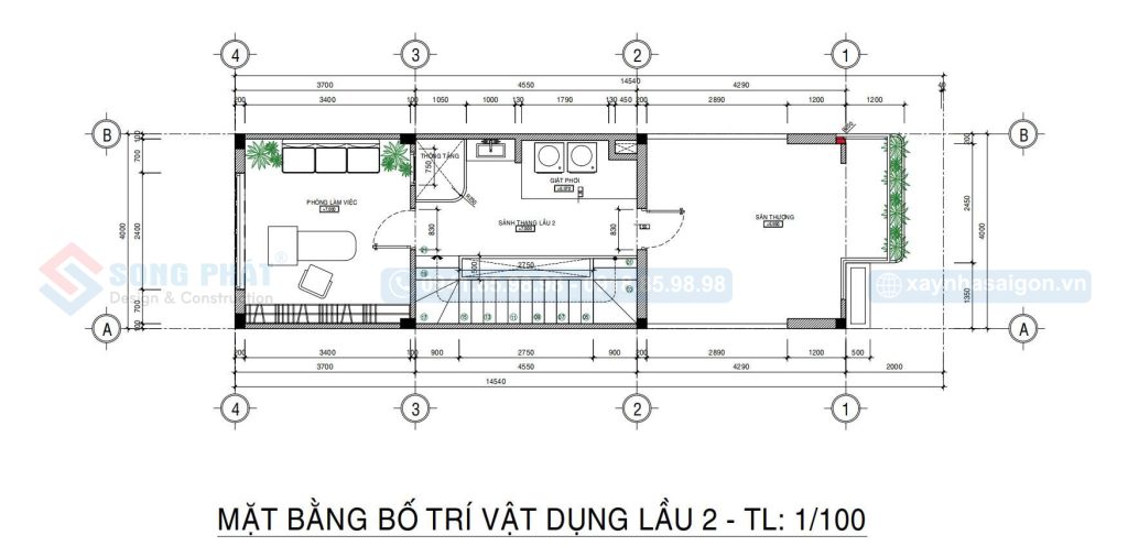Mặt bằng bố trí vật dụng lầu 2