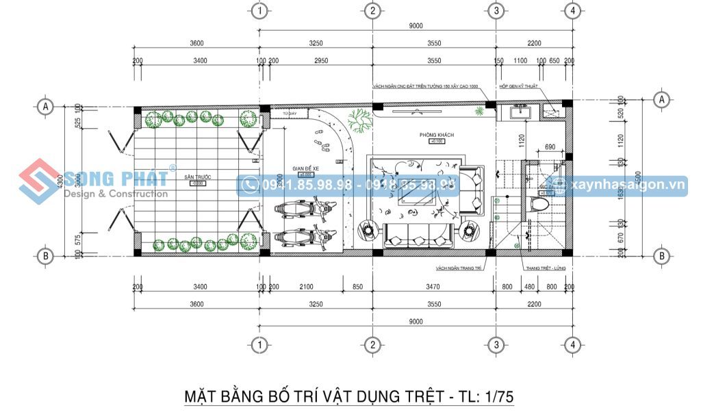 Mặt bằng bố trí vật dụng tầng trệt