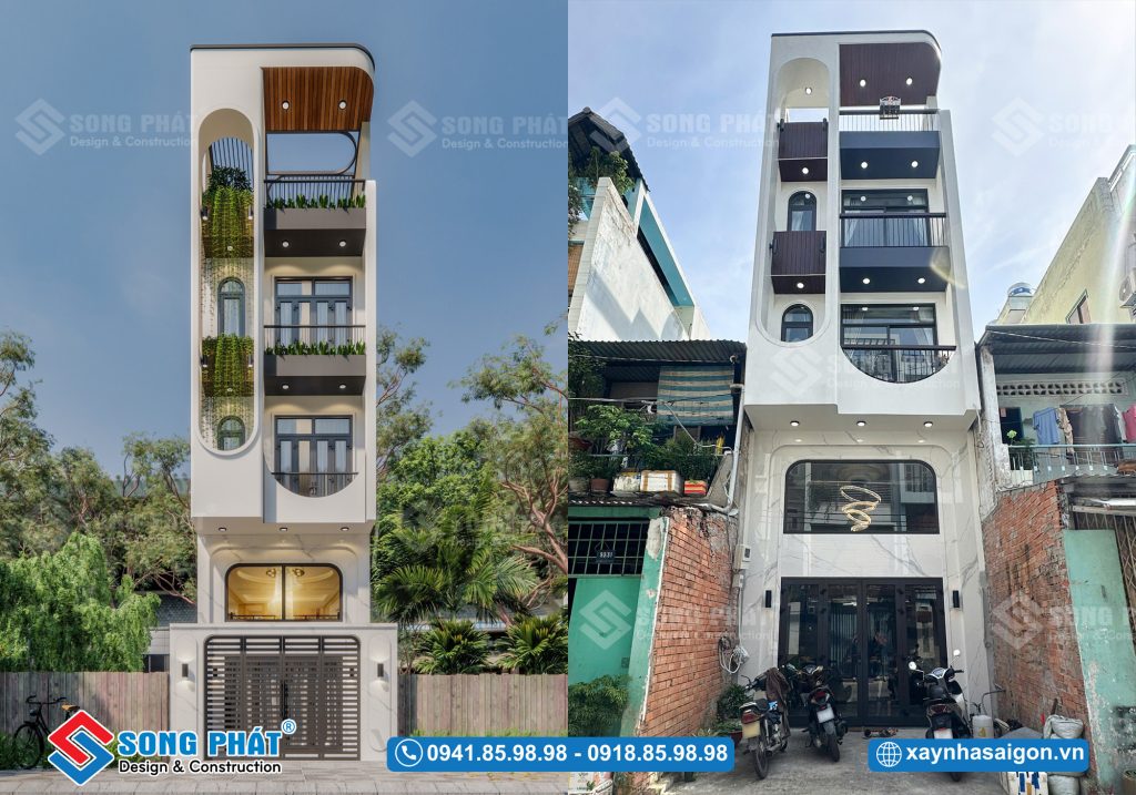 Mặt tiền hoàn thiện giống với thiết kế 100%