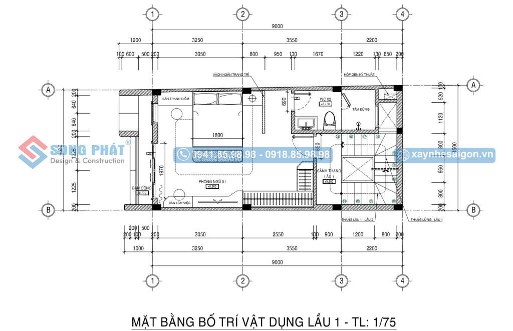 Mặt bằng bố trí vật dụng tầng trệt